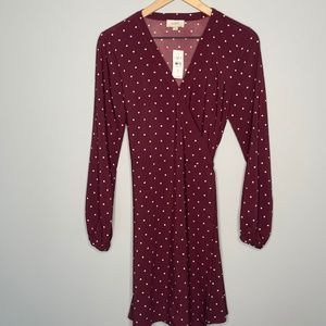 LOFT burgundy wrap polka dot dress size 2